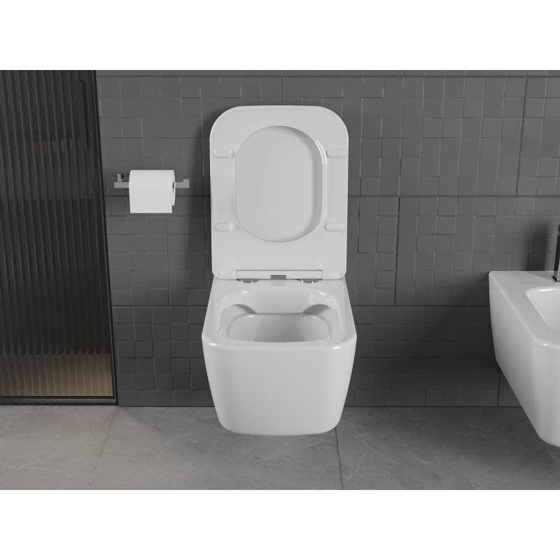 Mexen Stella Rimless WC bowl with slim soft-close seat, duroplast, glossy white - 30680900