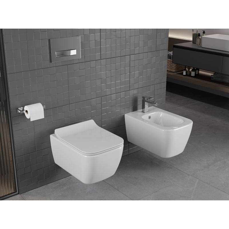 Mexen Stella rimless WC bowl with a soft-close slim seat, duroplast, glossy white - 30680800