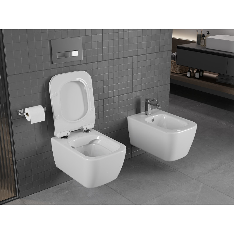 Mexen Stella rimless WC bowl with a soft-close slim seat, duroplast, glossy white - 30680800