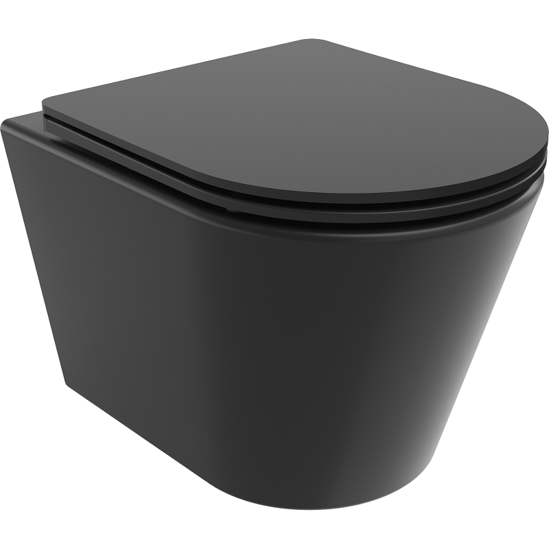 Mexen Rico Rimless toilet bowl with a slim soft close toilet seat, Thermosetting polymer, Black matt - 30721085