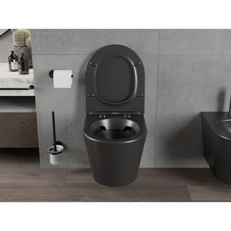 Mexen Rico Rimless WC Bowl with Slim Soft-Close Seat, Duroplast, Matte Black - 30721085