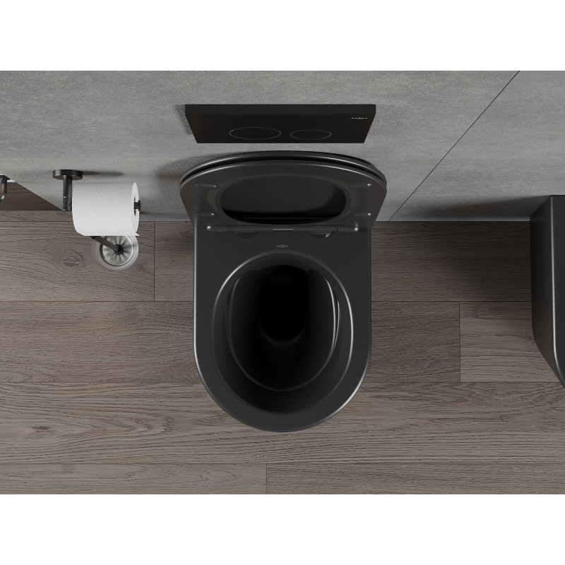 Mexen Rico Rimless Toilet Bowl with Soft-Close Slim Seat, Duroplast, Matte Black - 30721085