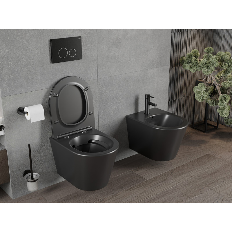 Mexen Rico Rimless Toilet Bowl with Soft-Close Slim Seat, Duroplast, Matte Black - 30721085