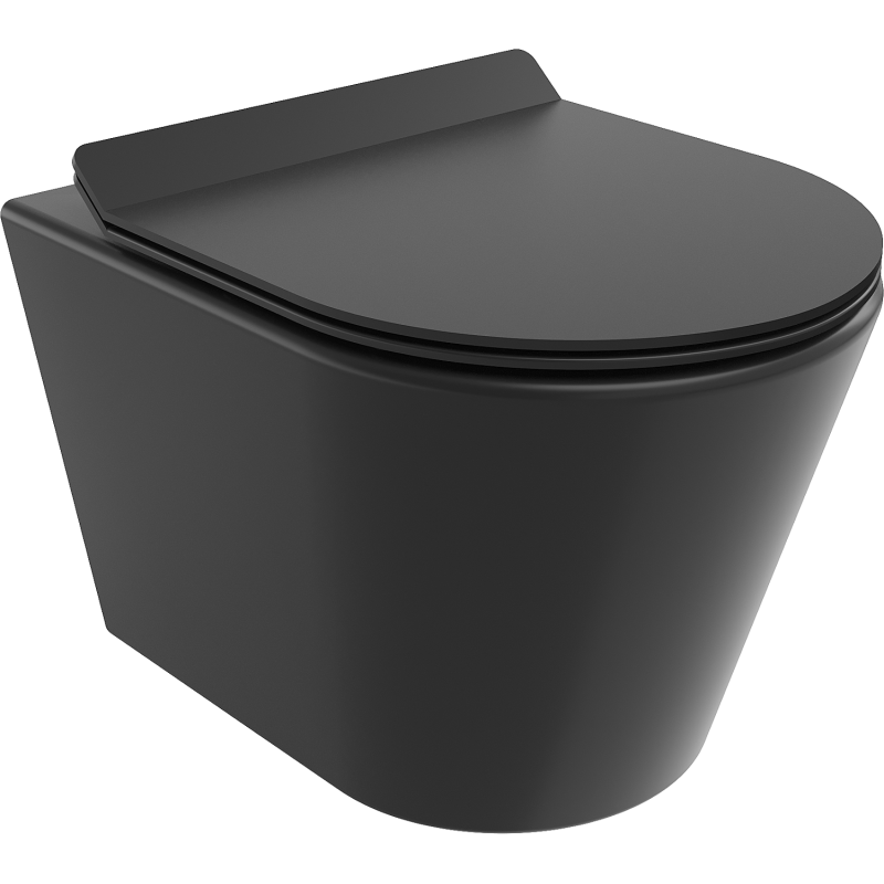 Mexen Rico Rimless toilet bowl with a slim soft close toilet seat, Thermosetting polymer, Black matt - 30720185