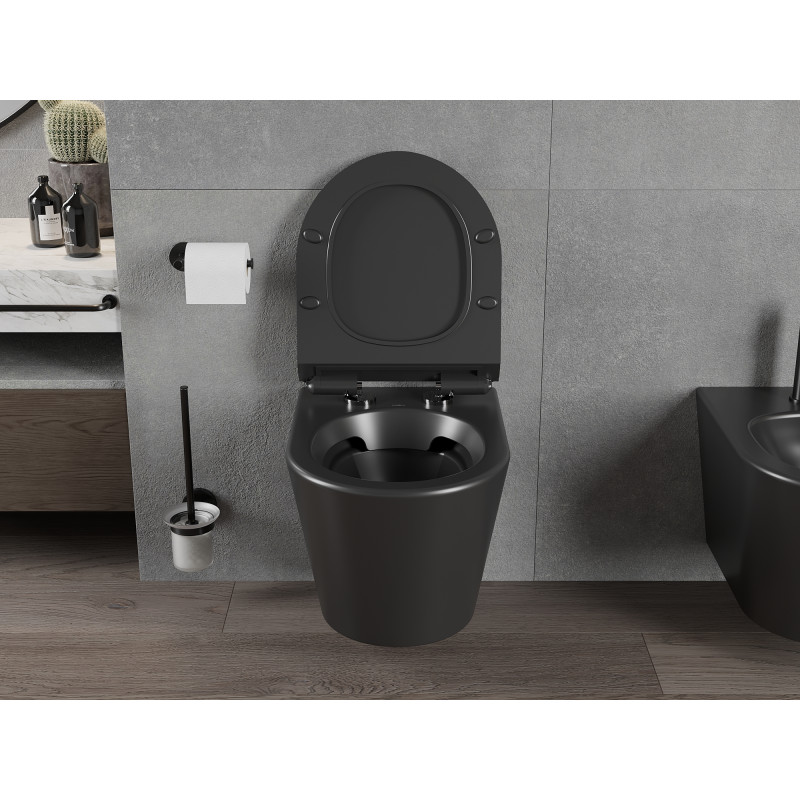 Mexen Rico Rimless WC Bowl with Soft-Close Slim Seat, Duroplast, Matte Black - 30720185