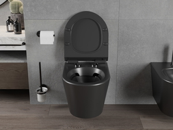 Mexen Rico Rimless toilet bowl with a slim soft close toilet seat, Thermosetting polymer, Black matt - 30720185