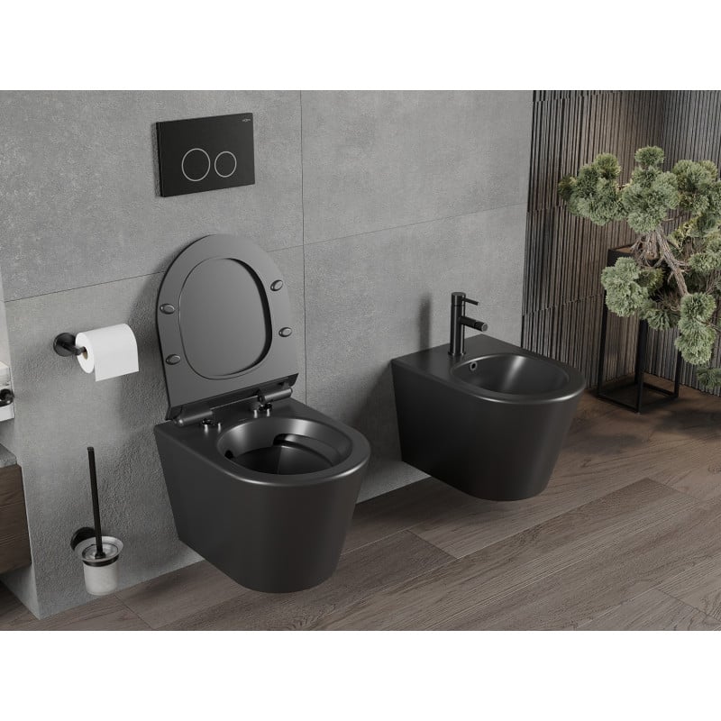 Mexen Rico Rimless WC bowl with slim soft-close seat, duroplast, black matte - 30720185