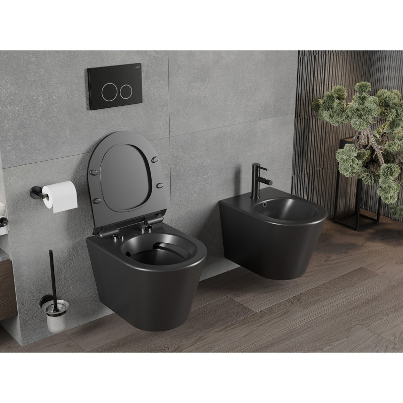Mexen Rico Rimless WC Bowl with Soft-Close Slim Seat, Duroplast, Matte Black - 30720185