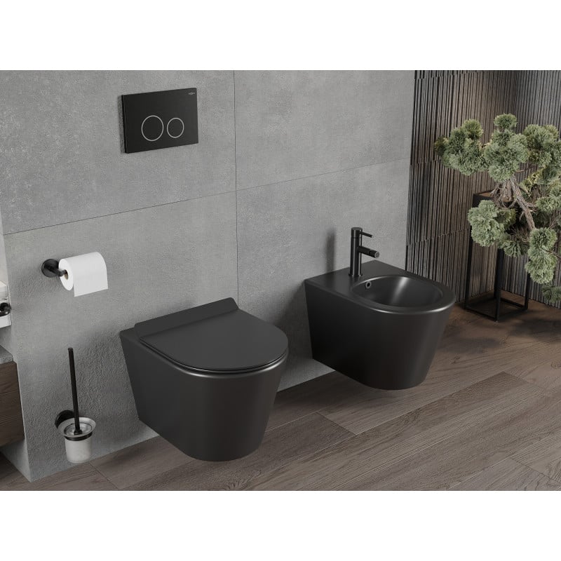 Mexen Rico Rimless WC bowl with slim soft-close seat, duroplast, black matte - 30720185