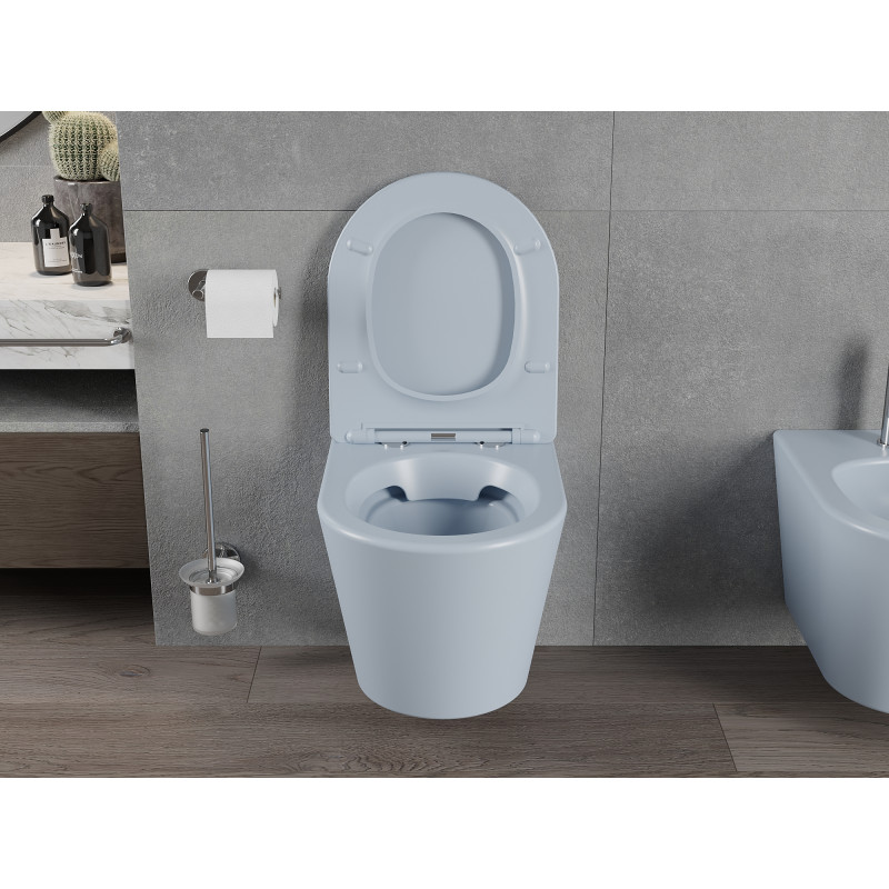Mexen Rico Rimless WC bowl with soft-closing slim seat, duroplast, matte gray-blue - 30724069