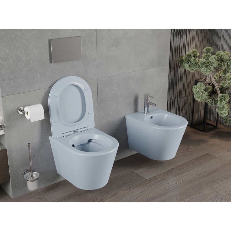 Mexen Rico Rimless WC Bowl with Soft Close Slim Seat, Duroplast, Grey-Blue Matte - 30724069