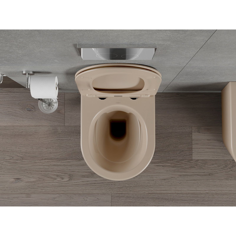 Mexen Rico Rimless WC bowl with slim soft-close seat, duroplast, matte cappuccino - 30724064