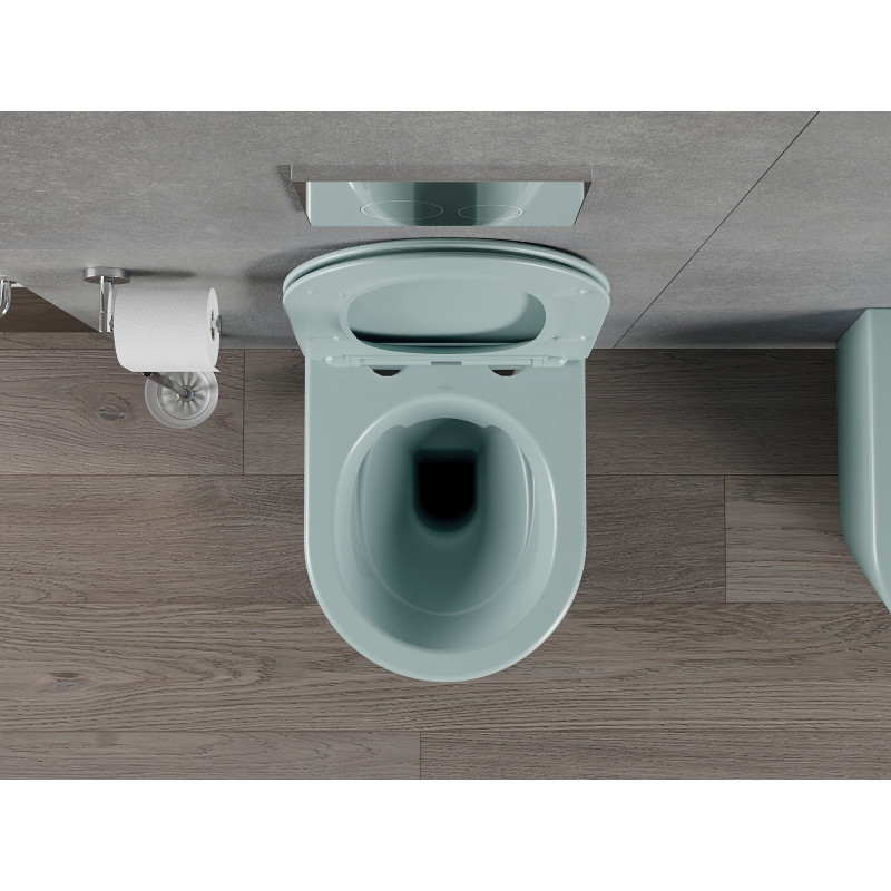 Mexen Rico rimless toilet bowl with a slim soft-close seat, duroplast, light green matte - 30724048