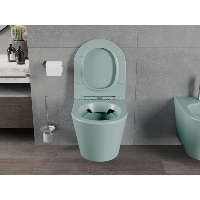 Mexen Rico rimless toilet bowl with a slim soft-close seat, duroplast, light green matte - 30724048