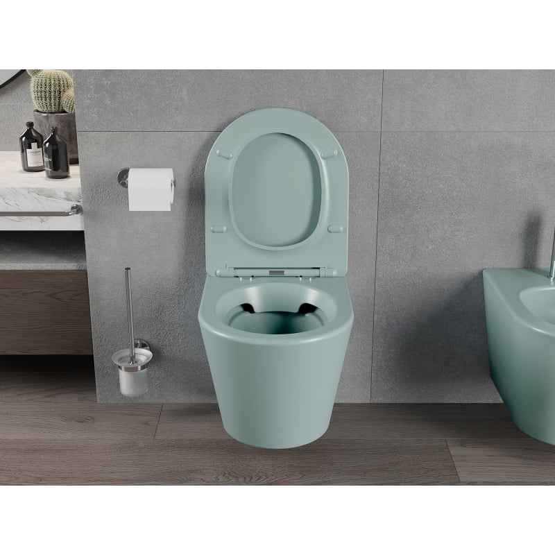 Mexen Rico Rimless WC Bowl with Slow-Closing Slim Seat, Duroplast, Light Green Matte - 30724048