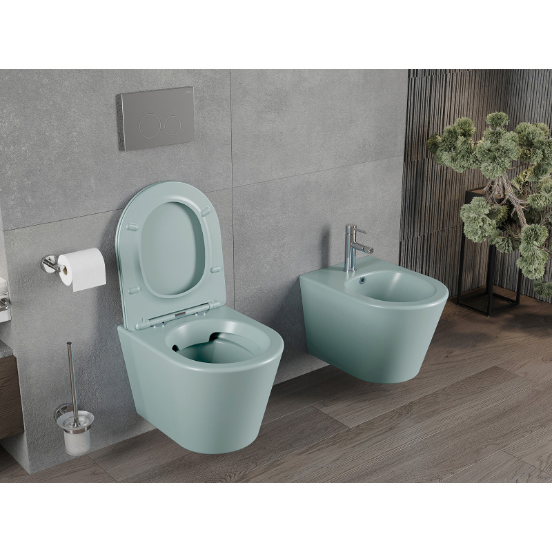 Mexen Rico rimless toilet bowl with a slim soft-close seat, duroplast, light green matte - 30724048