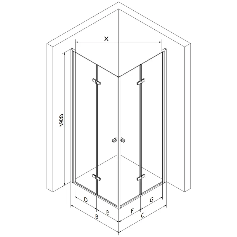 Mexen Lima Duo folding shower enclosure 80 x 80 cm, transparent, gold - 856-080-080-50-00-02