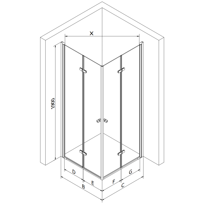 Mexen Lima Duo Folding Shower Cabin 70 x 70 cm, Transparent, Black + Flat Shower Tray - 856-070-070-70-02-4010B