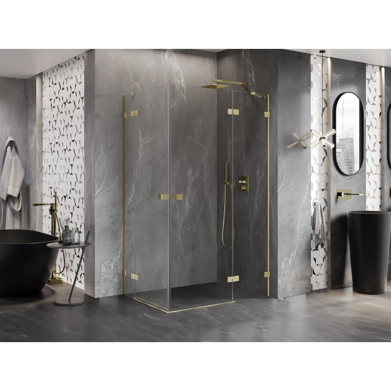 Mexen Lunar Duo Hinged Shower Cabin Right 90 x 75 cm, Transparent, Brushed Gold - 834-090P-075L-55-00