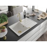 Mexen Bruno 1-bowl granite sink with drainer 795 x 495 mm, white, gold siphon - 6513791010-20-G