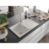 Mexen Bruno granite sink 1-bowl with drainer 795 x 495 mm, white, gold siphon - 6513791010-20-G