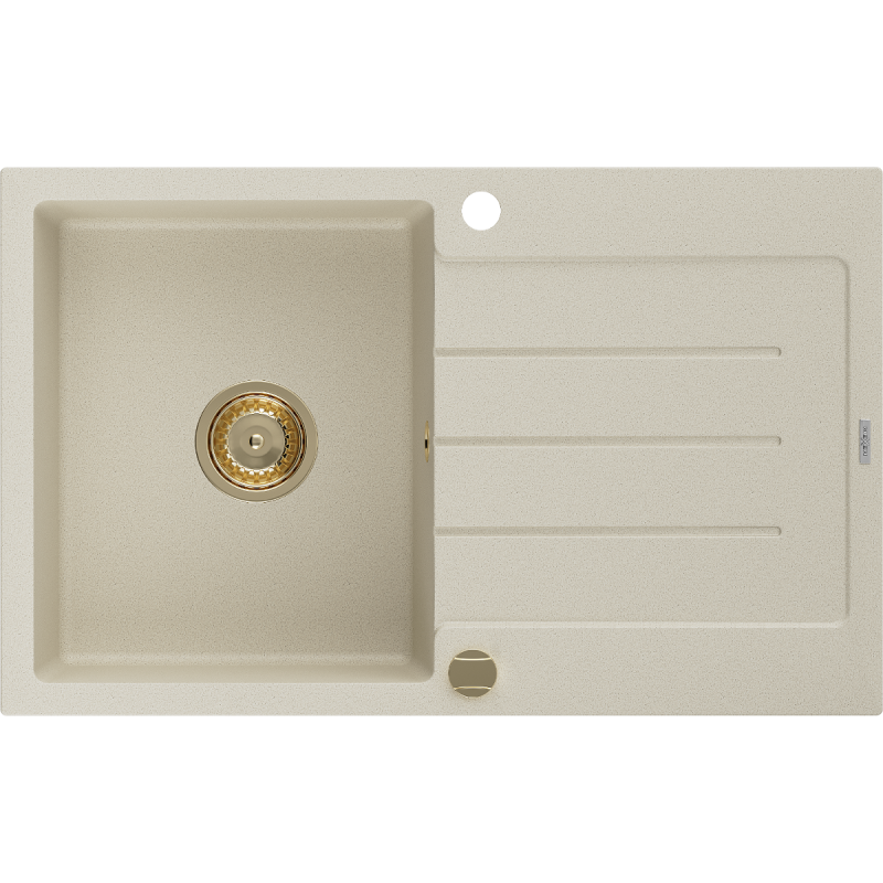 Mexen Bruno 1-bowl granite sink with drainer 795 x 495 mm, beige, gold siphon - 6513791010-69-G