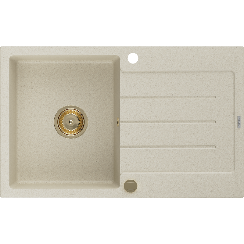 Mexen Bruno granite sink 1-bowl with drainer 795 x 495 mm, beige, gold siphon - 6513791010-69-G