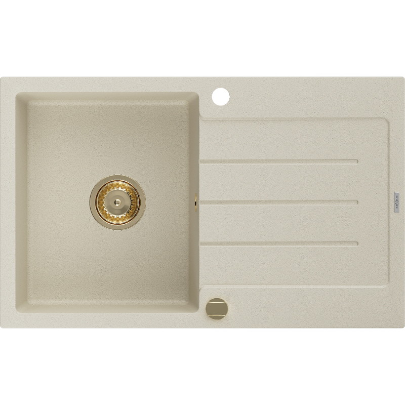 Mexen Bruno granite sink 1-bowl with drainer 795 x 495 mm, beige, golden siphon - 6513791010-69-G