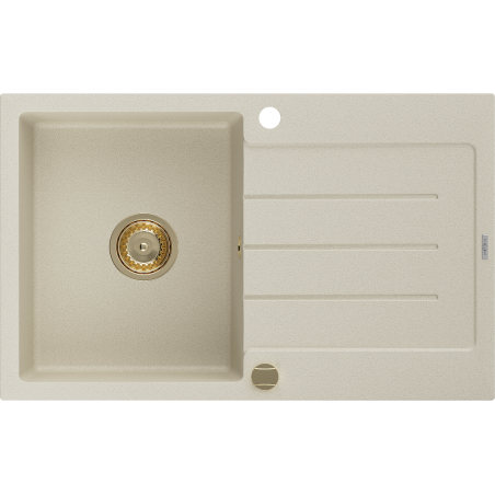 Mexen Bruno granite sink 1-bowl with drainer 795 x 495 mm, beige, gold siphon - 6513791010-69-G