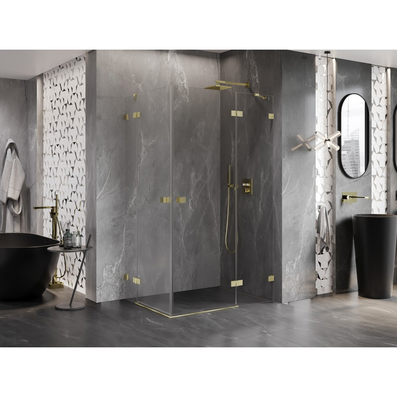 Mexen Lunar Duo Shower Enclosure Pivot Right 110 x 105 cm, Transparent, Brushed Gold - 834-110P-105L-55-00