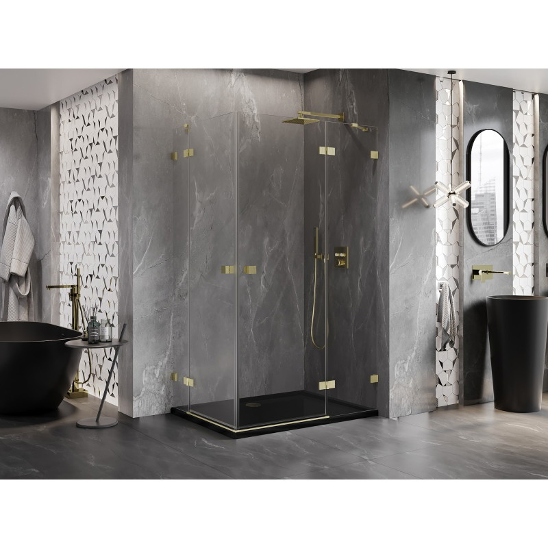 Mexen Lunar Duo Shower Enclosure Pivot Right 110 x 105 cm, Transparent, Brushed Gold - 834-110P-105L-55-00