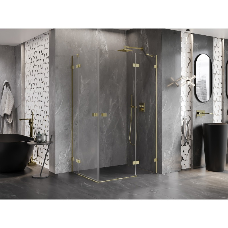 Mexen Lunar Duo Shower Enclosure Pivot Right 110 x 105 cm, Transparent, Brushed Gold - 834-110P-105L-55-00