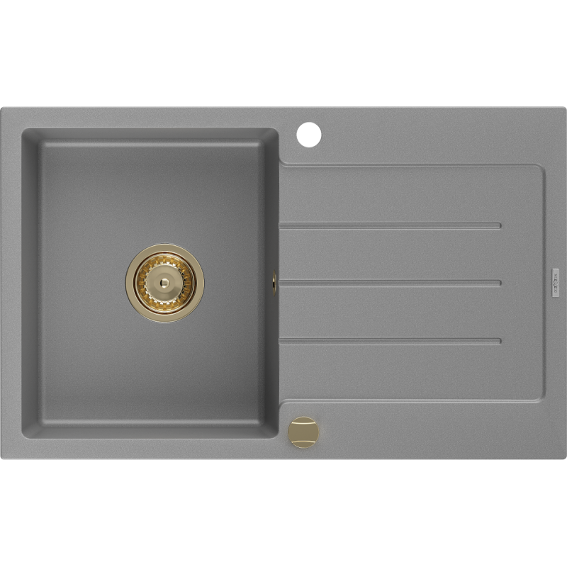 Mexen Bruno 1-compartment granite sink with a drip tray 795 x 495 mm, Grey, siphon Gold - 6513791010-71-G