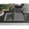 Mexen Bruno 1-Bowl Granite Sink with Drainer 795 x 495 mm, Gray, Gold Siphon - 6513791010-71-G