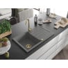 Mexen Bruno 1-Bowl Granite Sink with Drainer 795 x 495 mm, Gray, Gold Siphon - 6513791010-71-G