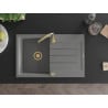 Mexen Bruno 1-Bowl Granite Sink with Drainer 795 x 495 mm, Gray, Gold Siphon - 6513791010-71-G