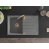 Mexen Bruno single-bowl granite sink with drainer 795 x 495 mm, gray, gold siphon - 6513791010-71-G