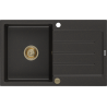 Mexen Bruno 1-compartment granite sink with a drip tray 795 x 495 mm, Black/Gold metallic, siphon Gold - 6513791010-75-G
