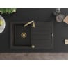 Mexen Bruno single-bowl granite sink with drainer 795 x 495 mm, black/gold metallic, gold siphon - 6513791010-75-G