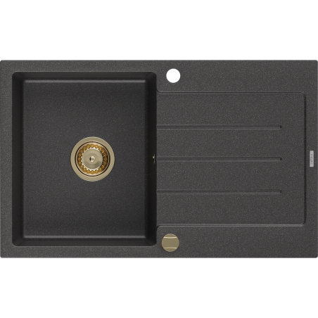 Mexen Bruno 1-compartment granite sink with a drip tray 795 x 495 mm, spotted black, siphon Gold - 6513791010-76-G