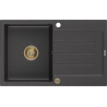 Mexen Bruno 1-compartment granite sink with a drip tray 795 x 495 mm, spotted black, siphon Gold - 6513791010-76-G