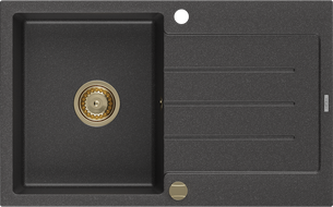 Mexen Bruno 1-compartment granite sink with a drip tray 795 x 495 mm, spotted black, siphon Gold - 6513791010-76-G