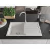 Mexen Bruno 1-bowl granite sink with drainer 795 x 495 mm, white, chrome siphon - 6513791010-20