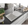 Mexen Bruno 1-bowl granite sink with drainer 795 x 495 mm, white, chrome siphon - 6513791010-20