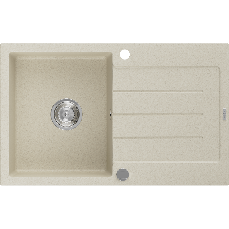 Mexen Bruno 1-bowl granite sink with drainer 795 x 495 mm, beige, chrome siphon - 6513791010-69