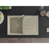 Mexen Bruno 1-bowl granite sink with drainer 795 x 495 mm, beige, chrome siphon - 6513791010-69