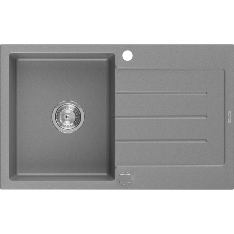 Mexen Bruno granite sink 1-bowl with drainer 795 x 495 mm, grey, chrome siphon - 6513791010-71
