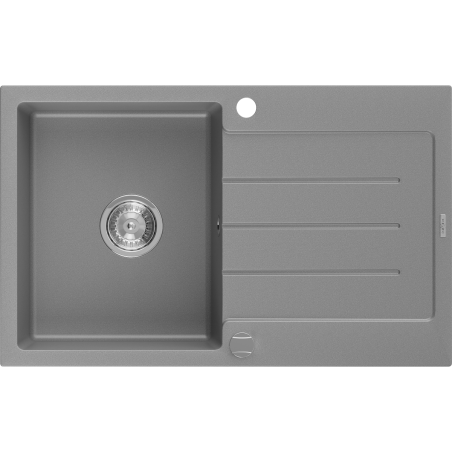 Mexen Bruno granite single-bowl sink with drainer 795 x 495 mm, gray, chrome siphon - 6513791010-71