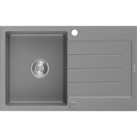 Mexen Bruno granite sink 1-bowl with drainer 795 x 495 mm, grey, chrome siphon - 6513791010-71