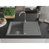 Mexen Bruno granite single-bowl sink with drainer 795 x 495 mm, gray, chrome siphon - 6513791010-71